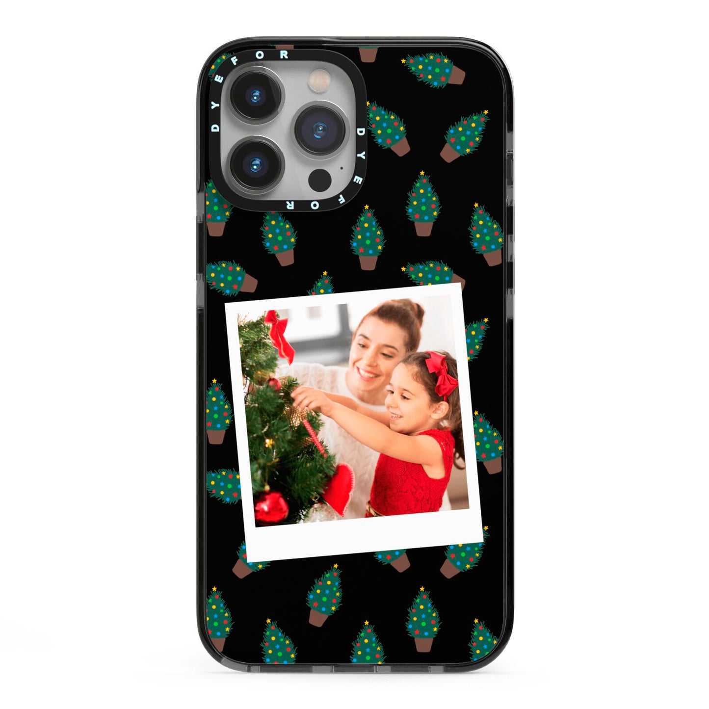 Christmas Tree Polaroid Photo iPhone 13 Pro Max Black Impact Case on Silver phone