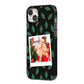 Christmas Tree Polaroid Photo iPhone 14 Plus Black Impact Case Side Angle on Silver phone