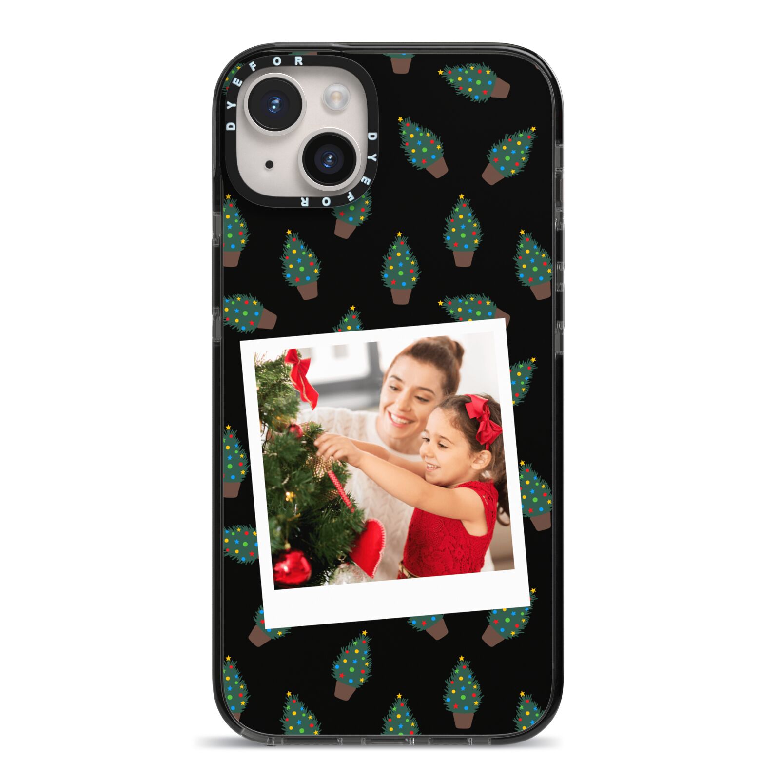 Christmas Tree Polaroid Photo iPhone 14 Plus Black Impact Case on Silver phone