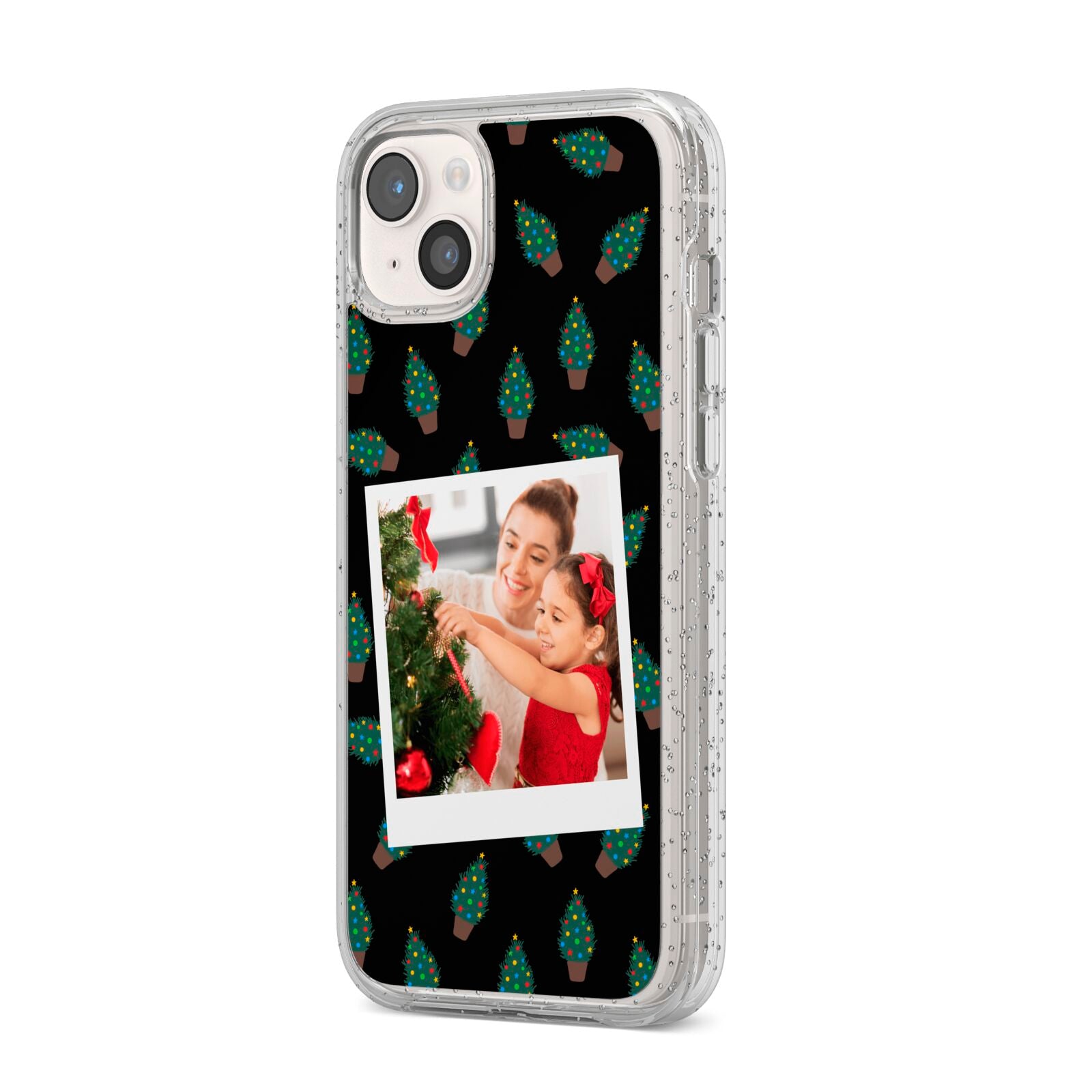 Christmas Tree Polaroid Photo iPhone 14 Plus Glitter Tough Case Starlight Angled Image
