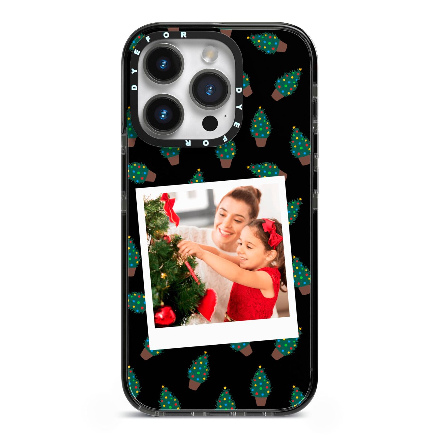Christmas Tree Polaroid Photo iPhone 14 Pro Black Impact Case on Silver phone