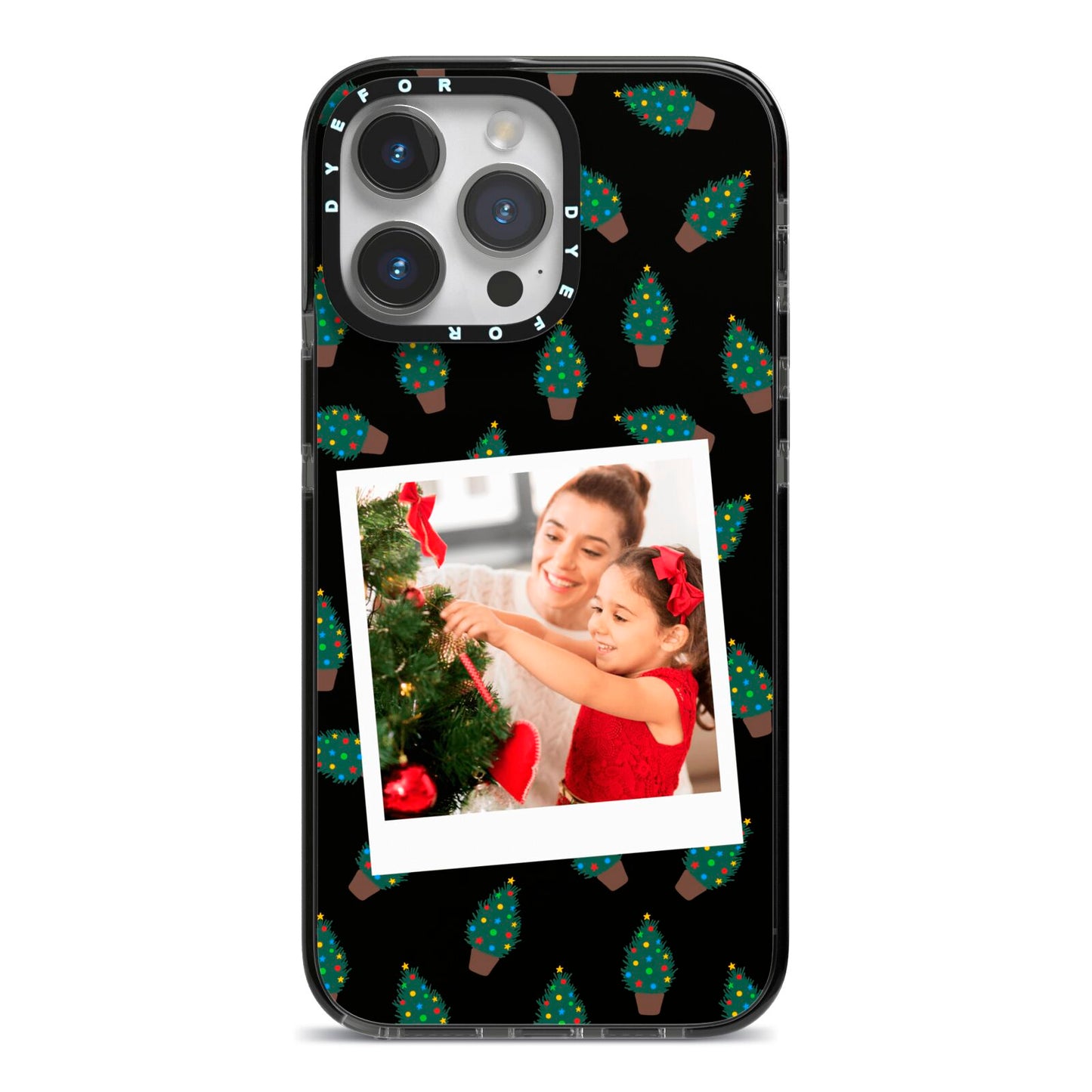 Christmas Tree Polaroid Photo iPhone 14 Pro Max Black Impact Case on Silver phone