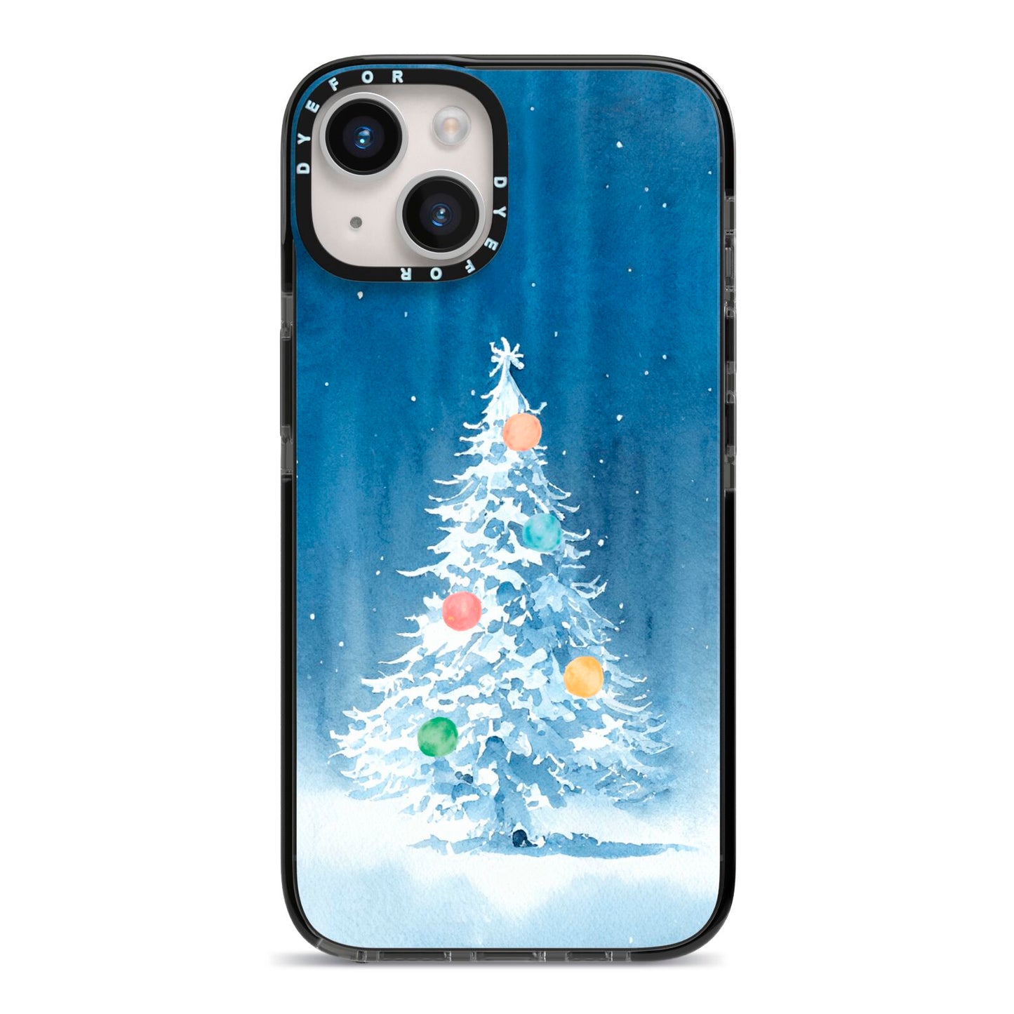 Christmas Tree iPhone 14 Black Impact Case on Silver phone
