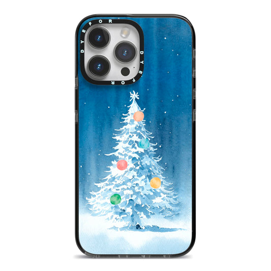 Christmas Tree iPhone 14 Pro Max Black Impact Case on Silver phone