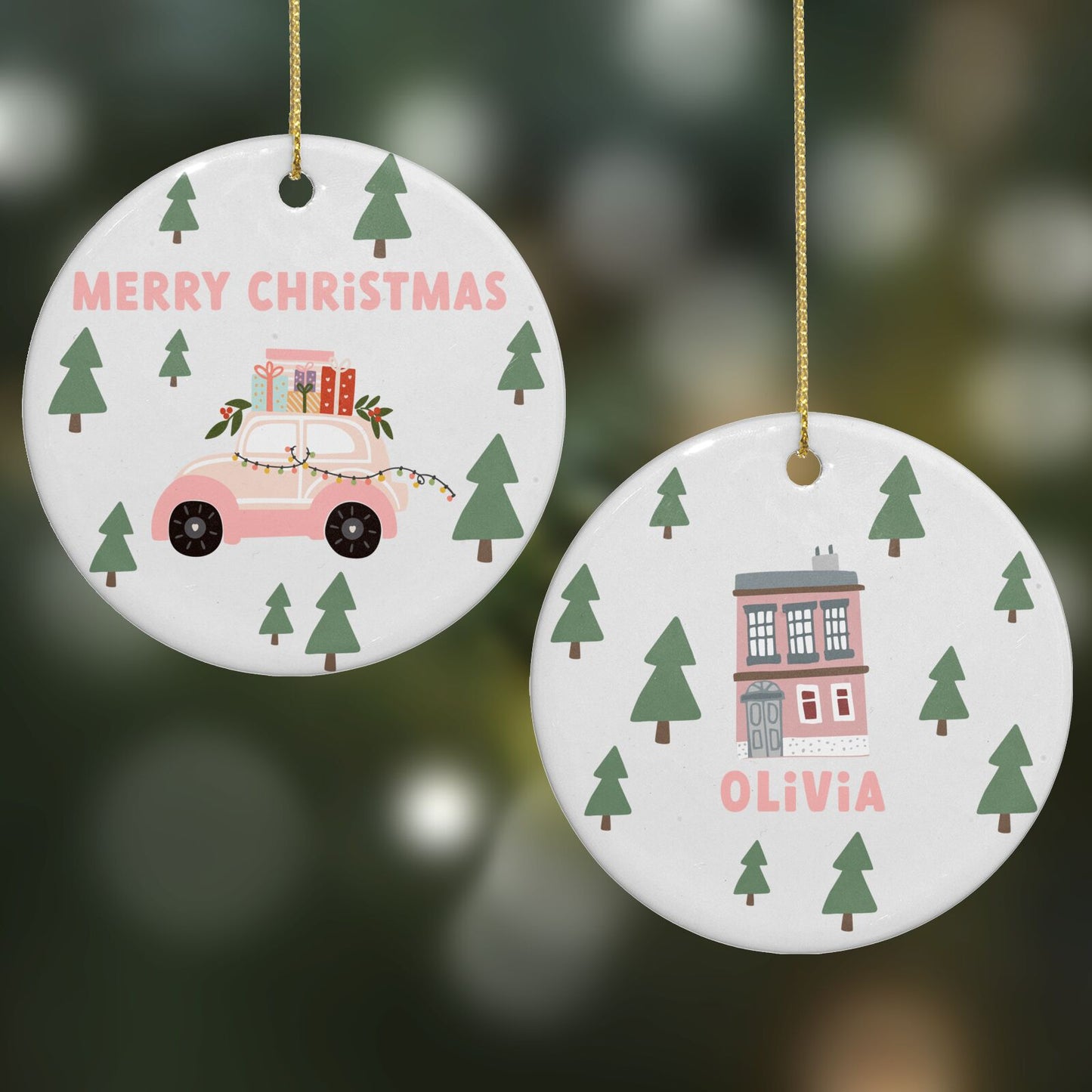 Christmas Tree on the roof Round Decoration on Christmas Background