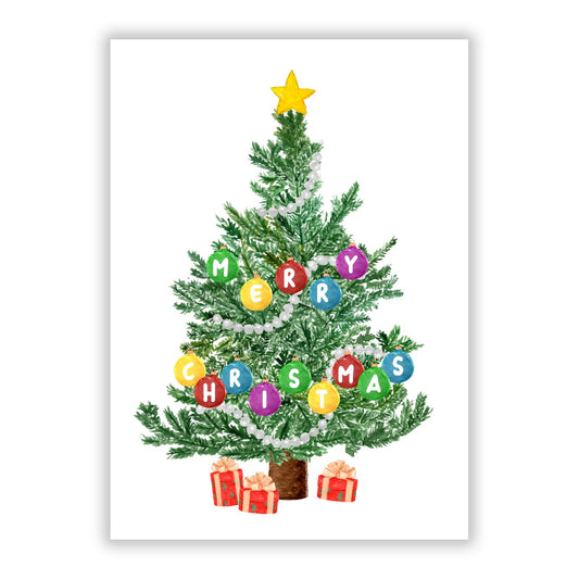 Christmas Tree with Colourful Baubles A5 Flat Greetings Card