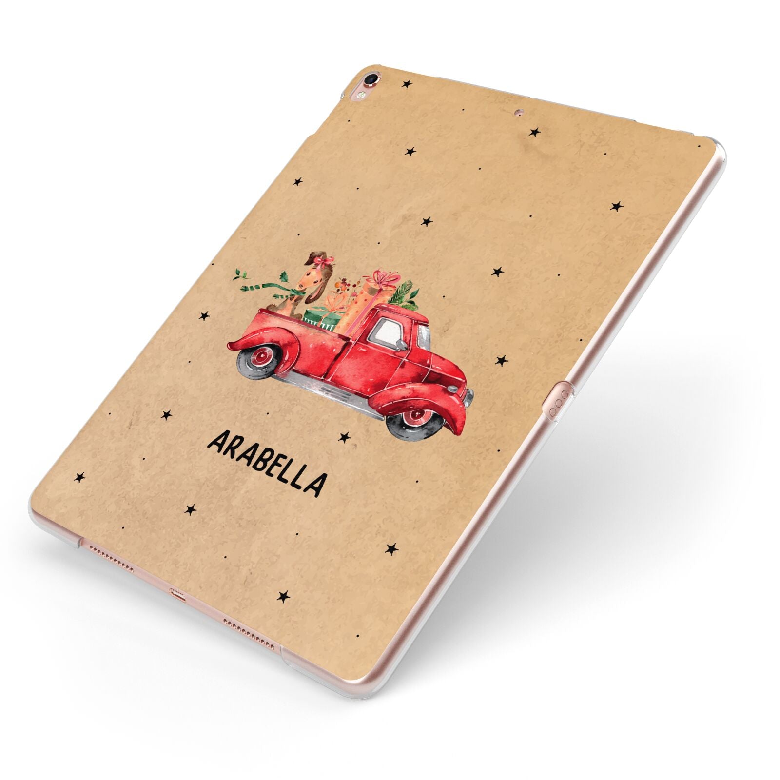 Christmas Truck Personalised Apple iPad Case on Rose Gold iPad Side View