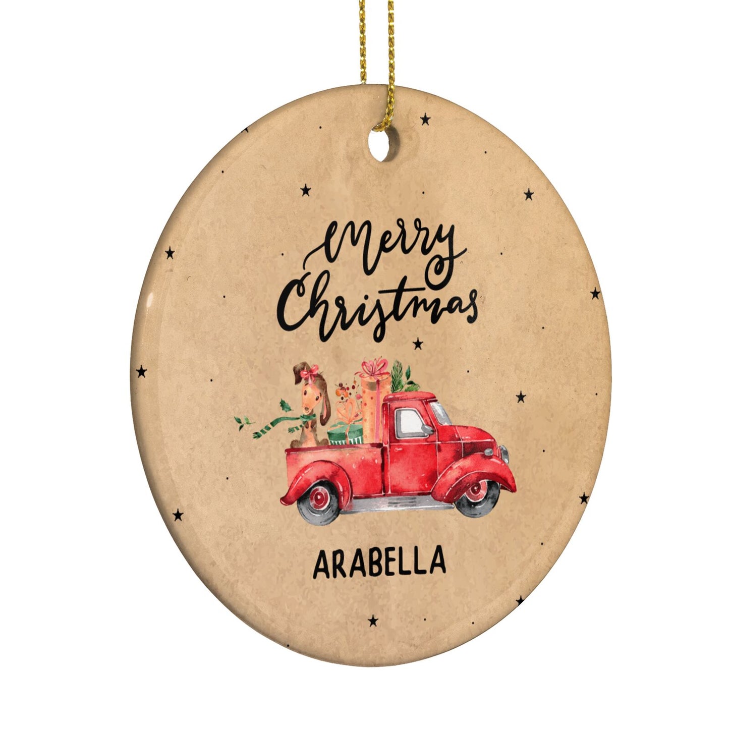 Christmas Truck Personalised Circle Decoration Side Angle