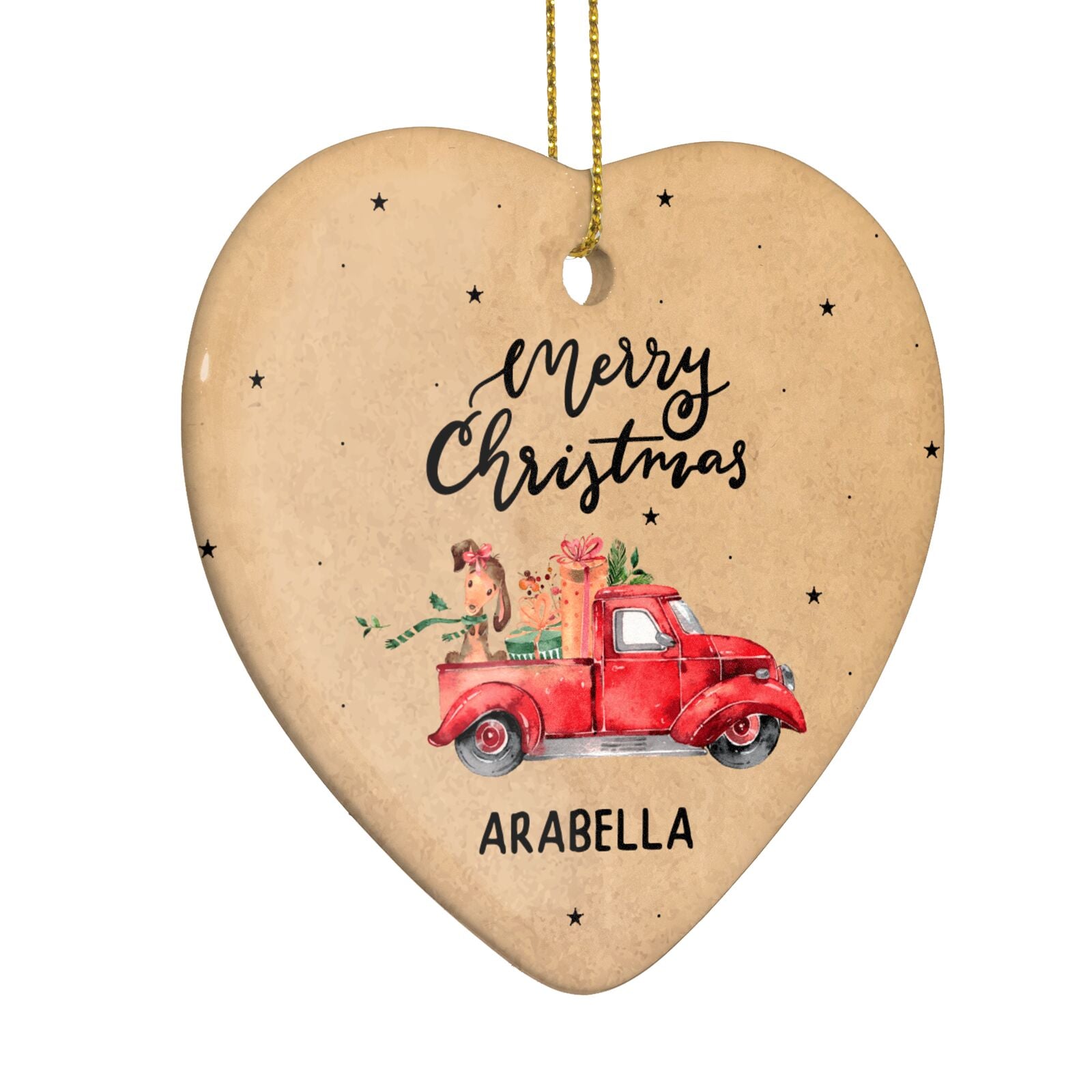 Christmas Truck Personalised Heart Decoration Side Angle