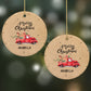 Christmas Truck Personalised Round Decoration on Christmas Background