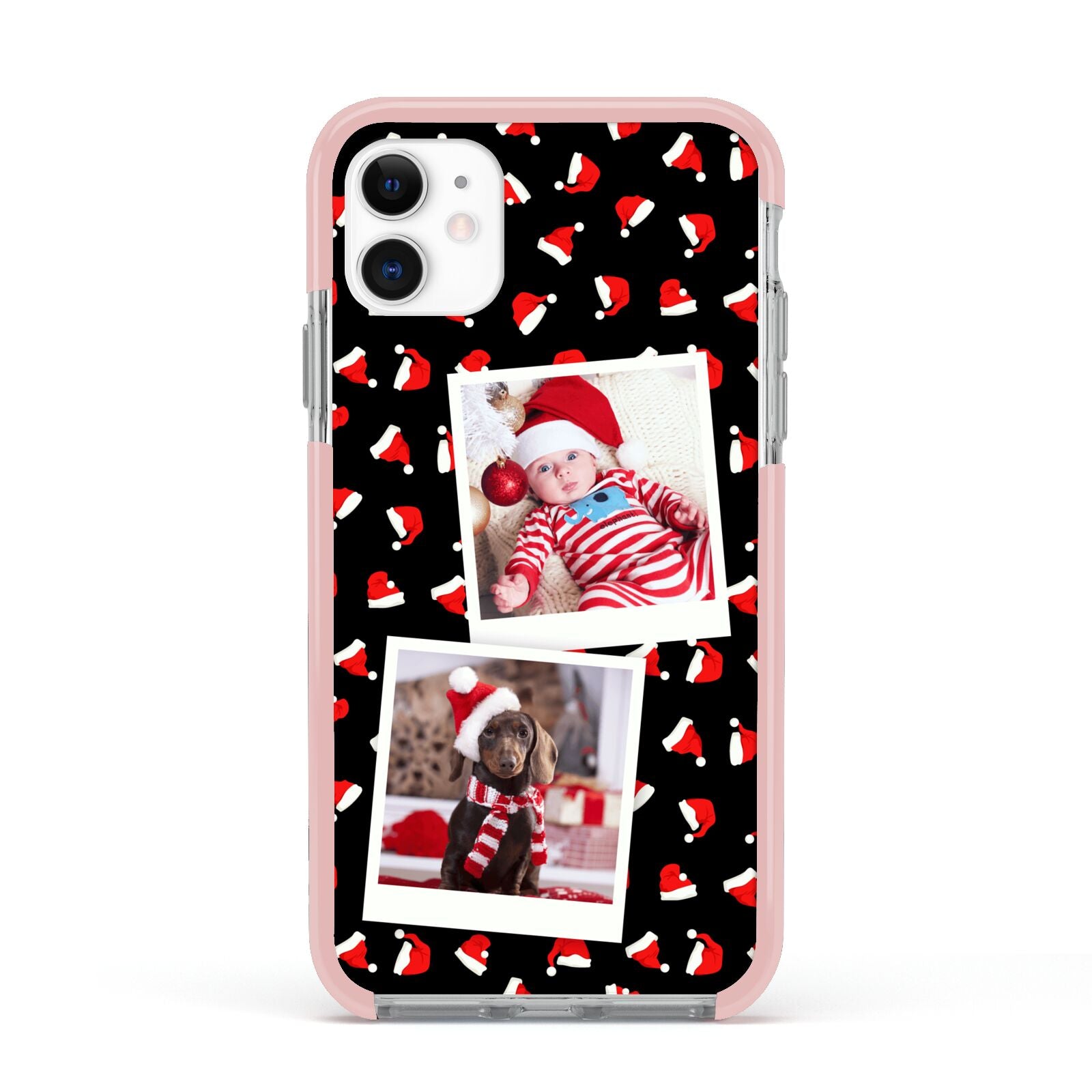 Christmas Two Photo Apple iPhone 11 in White with Pink Impact Case