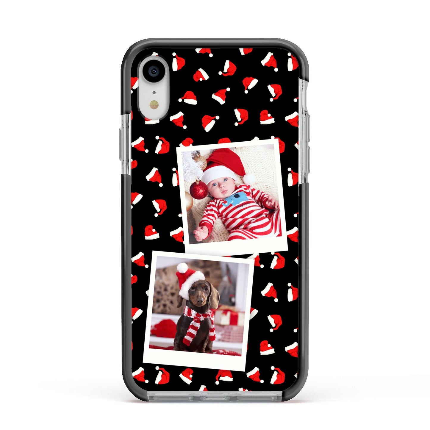 Christmas Two Photo Apple iPhone XR Impact Case Black Edge on Silver Phone