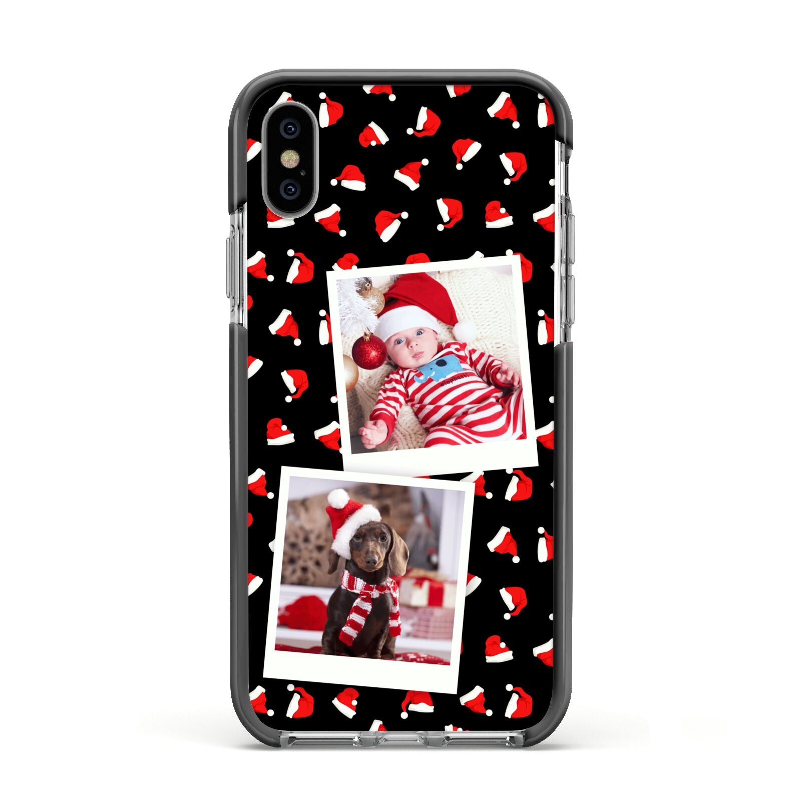 Christmas Two Photo Apple iPhone Xs Impact Case Black Edge on Silver Phone