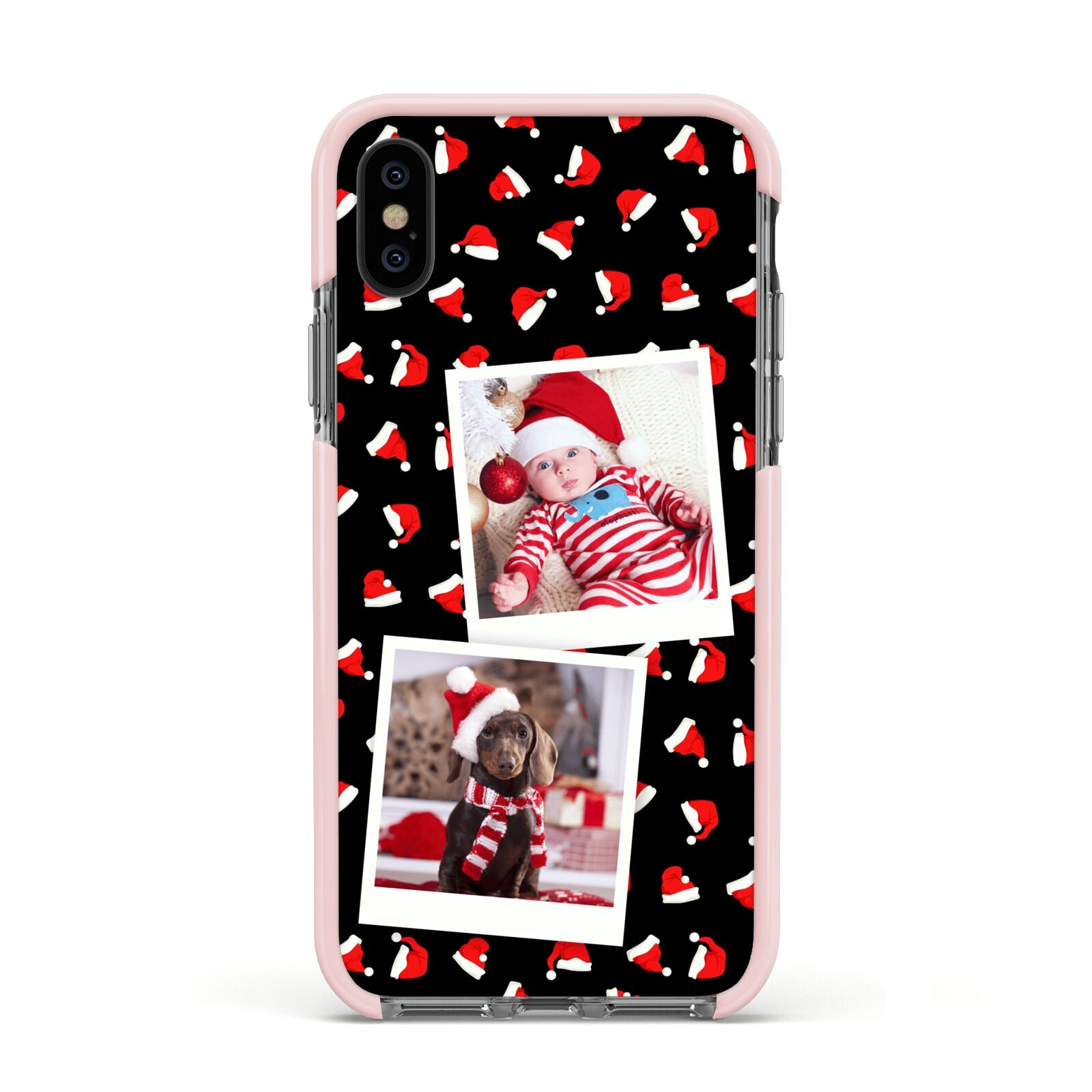 Christmas Two Photo Apple iPhone Xs Impact Case Pink Edge on Black Phone