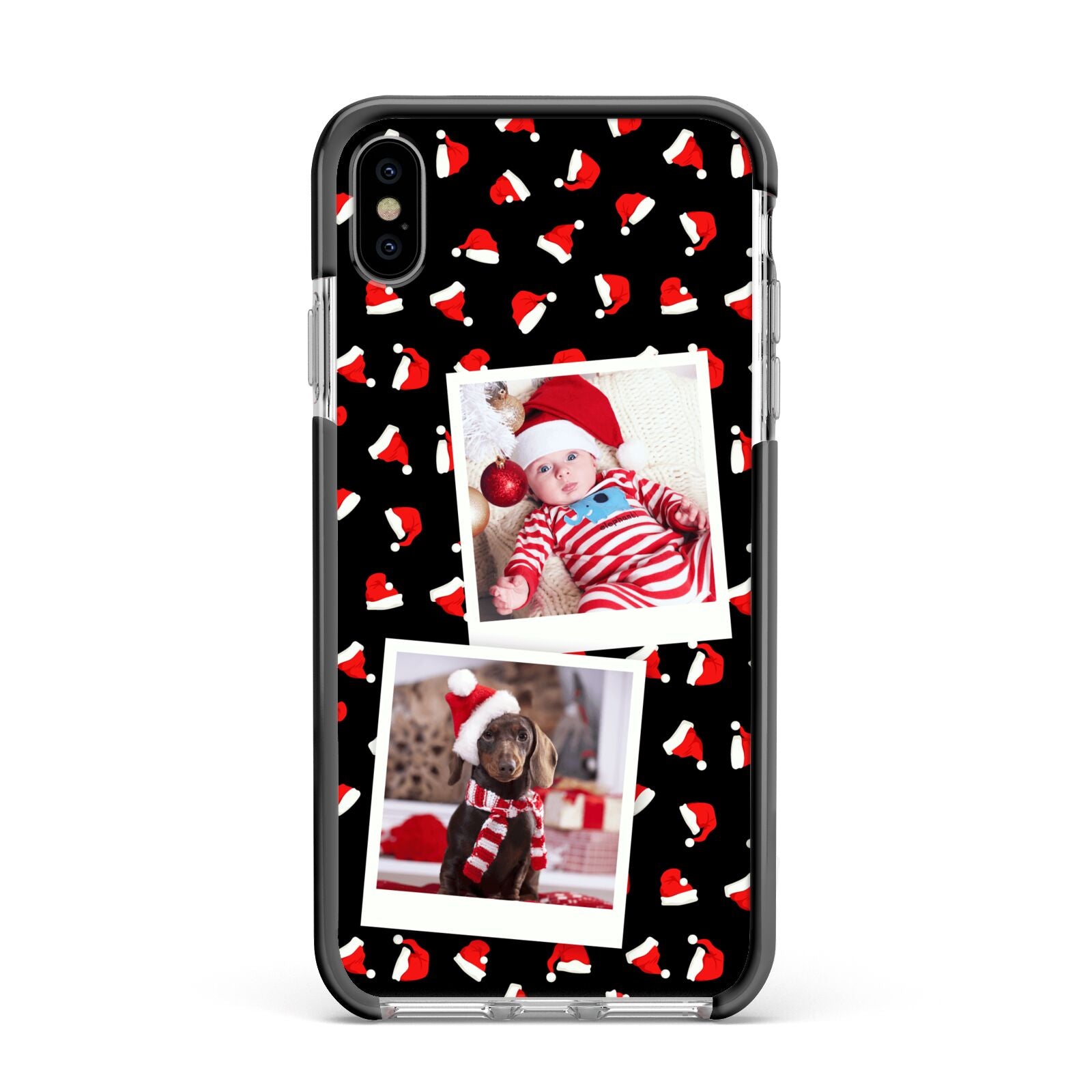 Christmas Two Photo Apple iPhone Xs Max Impact Case Black Edge on Silver Phone