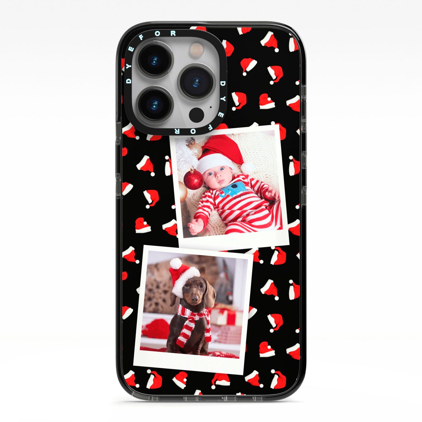 Christmas Two Photo iPhone 13 Pro Black Impact Case on Silver phone