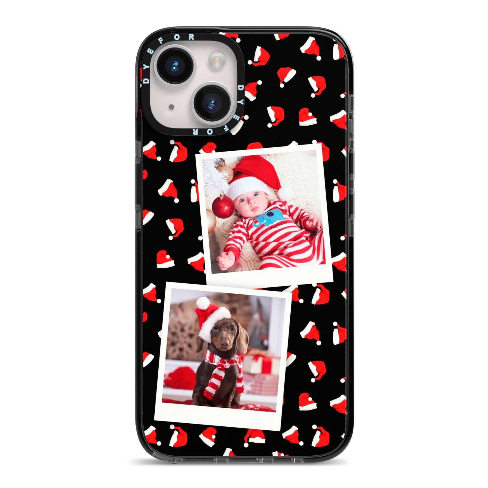 Christmas Two Photo iPhone 14 Black Impact Case on Silver phone