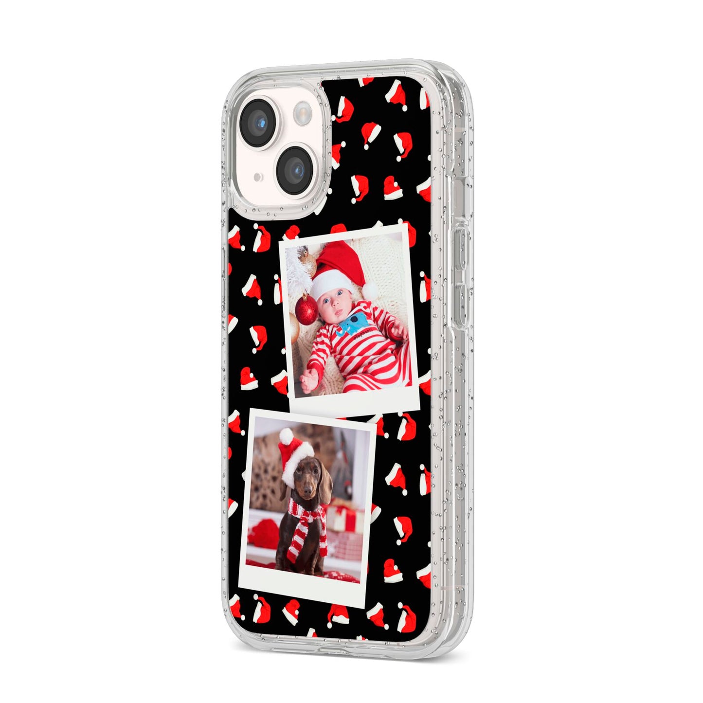 Christmas Two Photo iPhone 14 Glitter Tough Case Starlight Angled Image