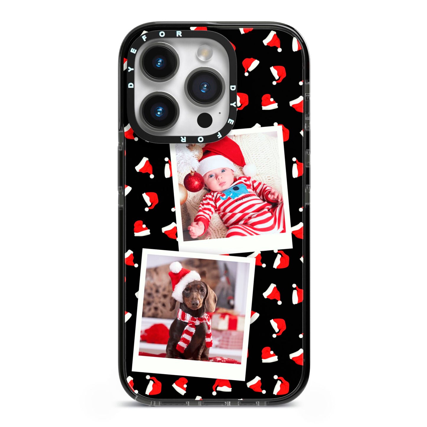 Christmas Two Photo iPhone 14 Pro Black Impact Case on Silver phone