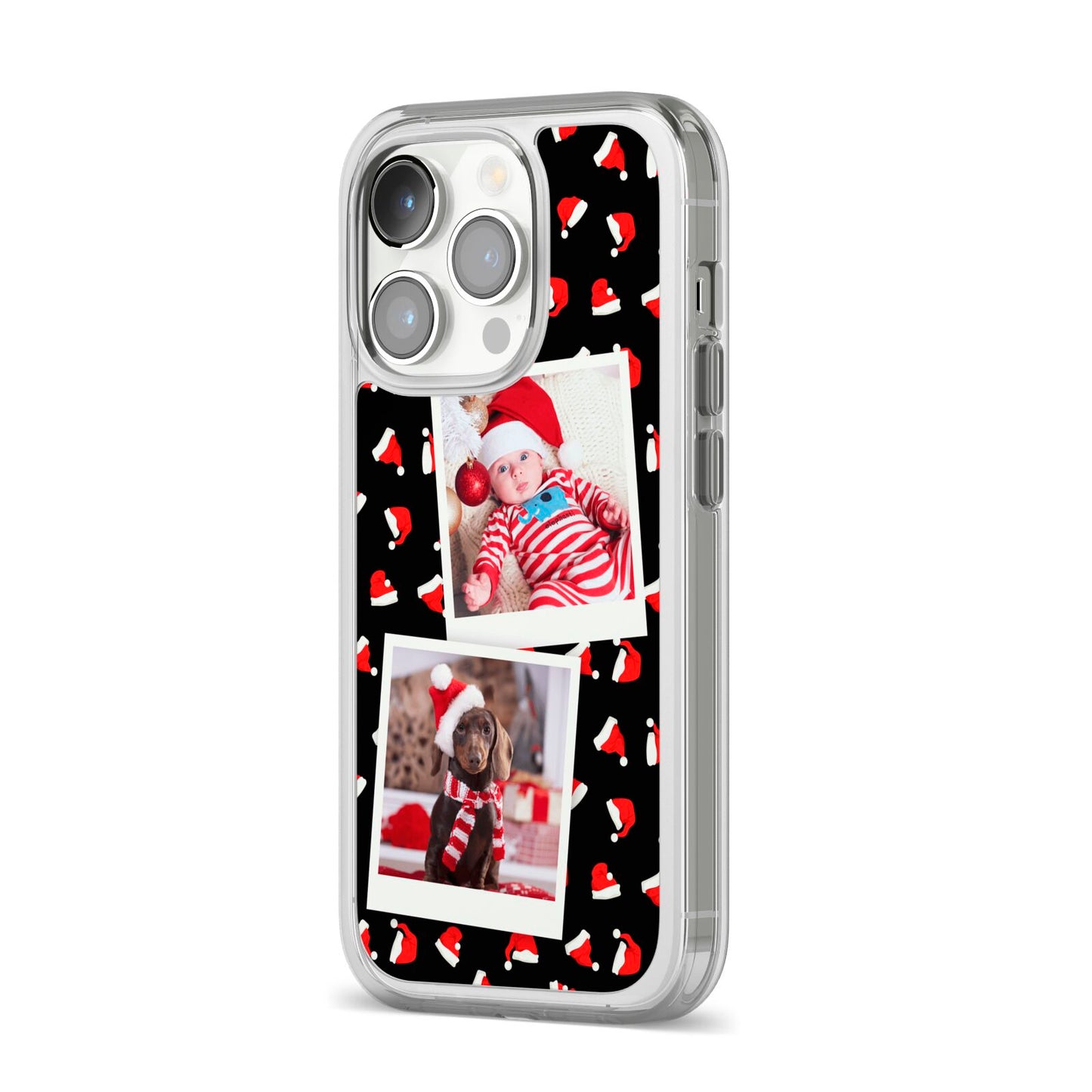 Christmas Two Photo iPhone 14 Pro Clear Tough Case Silver Angled Image