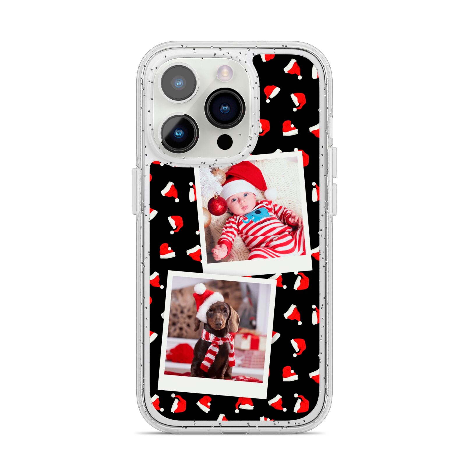 Christmas Two Photo iPhone 14 Pro Glitter Tough Case Silver