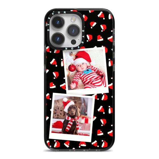 Christmas Two Photo iPhone 14 Pro Max Black Impact Case on Silver phone