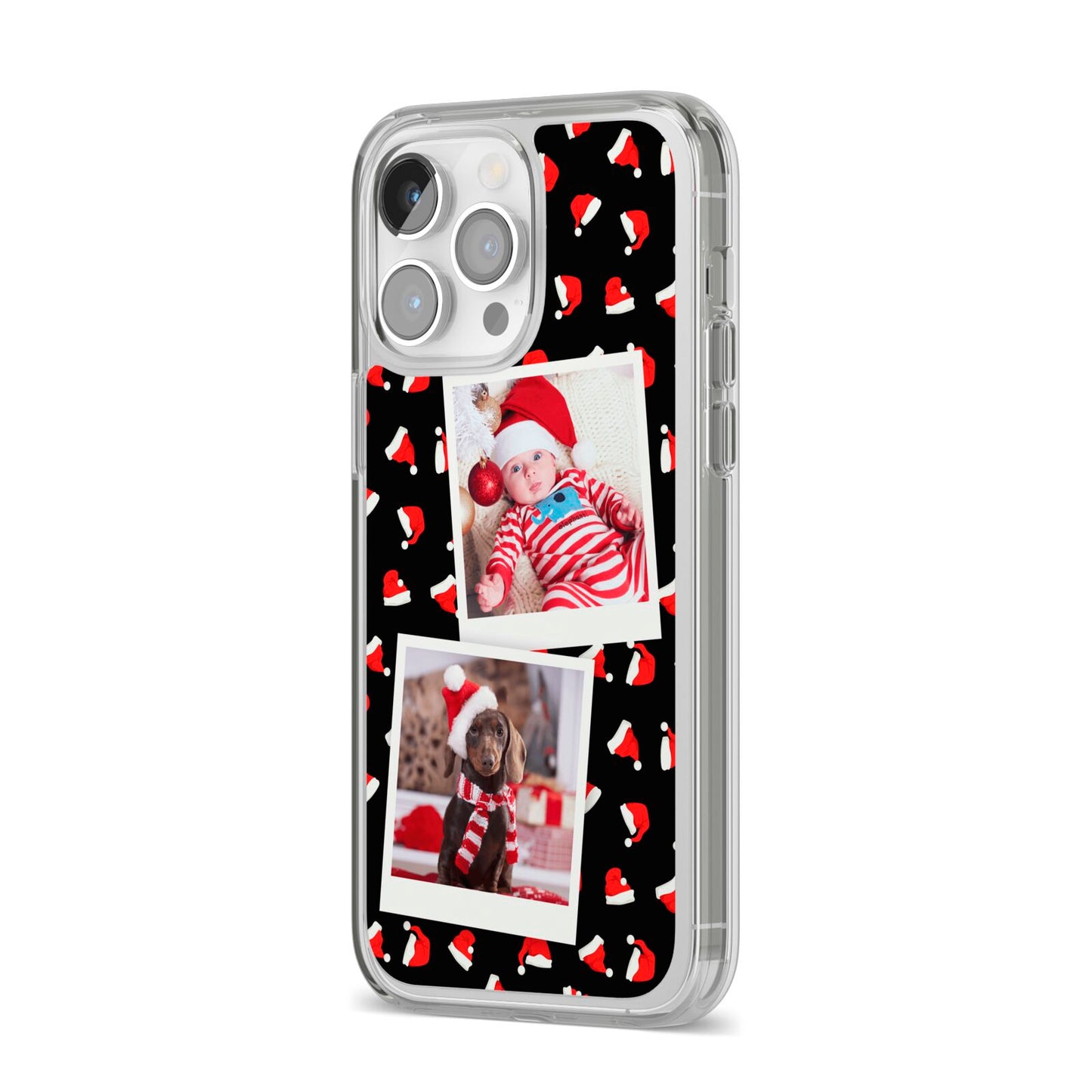 Christmas Two Photo iPhone 14 Pro Max Clear Tough Case Silver Angled Image