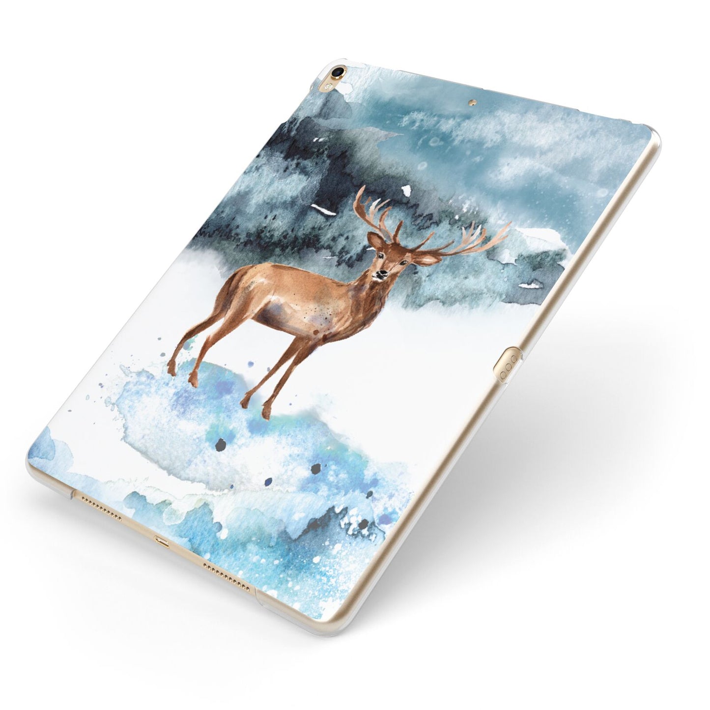 Christmas Winter Stag Apple iPad Case on Gold iPad Side View