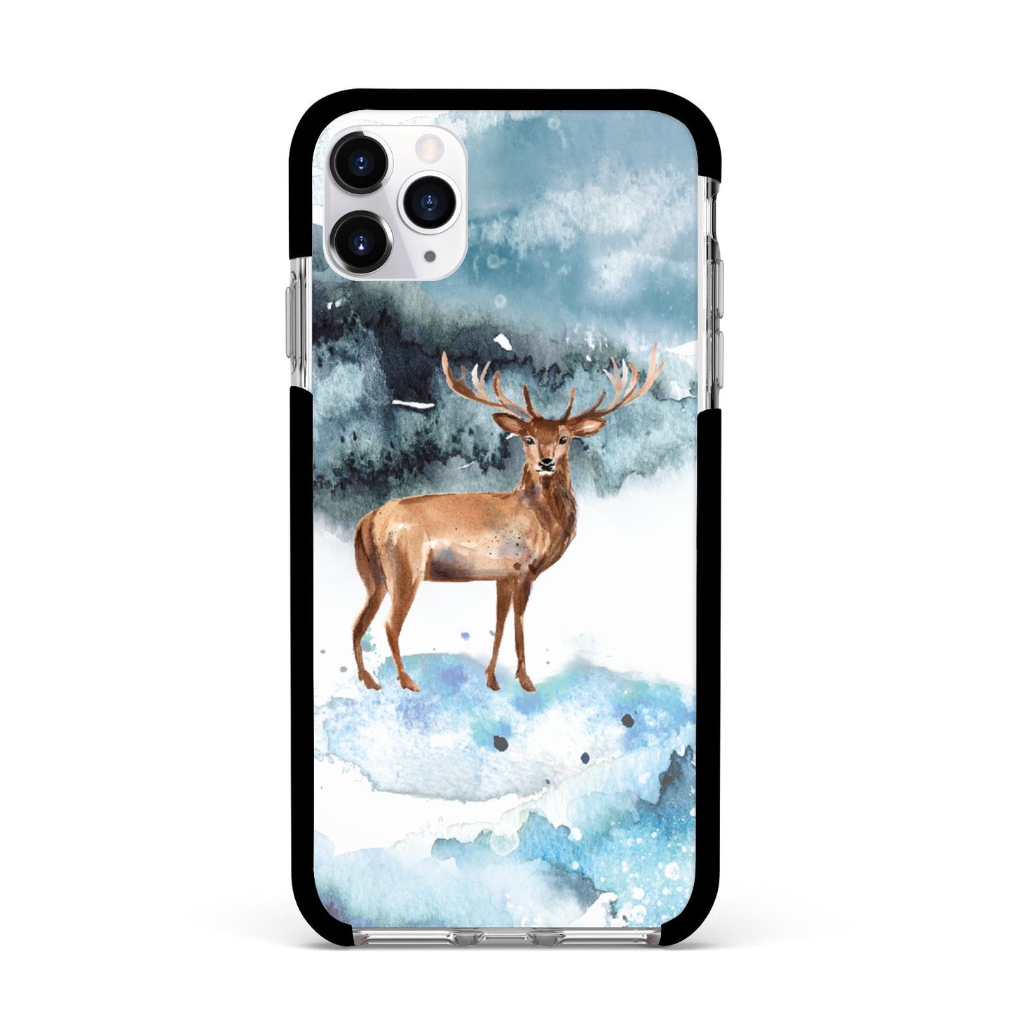 Christmas Winter Stag Apple iPhone 11 Pro Max in Silver with Black Impact Case