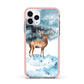 Christmas Winter Stag Apple iPhone 11 Pro in Silver with Pink Impact Case