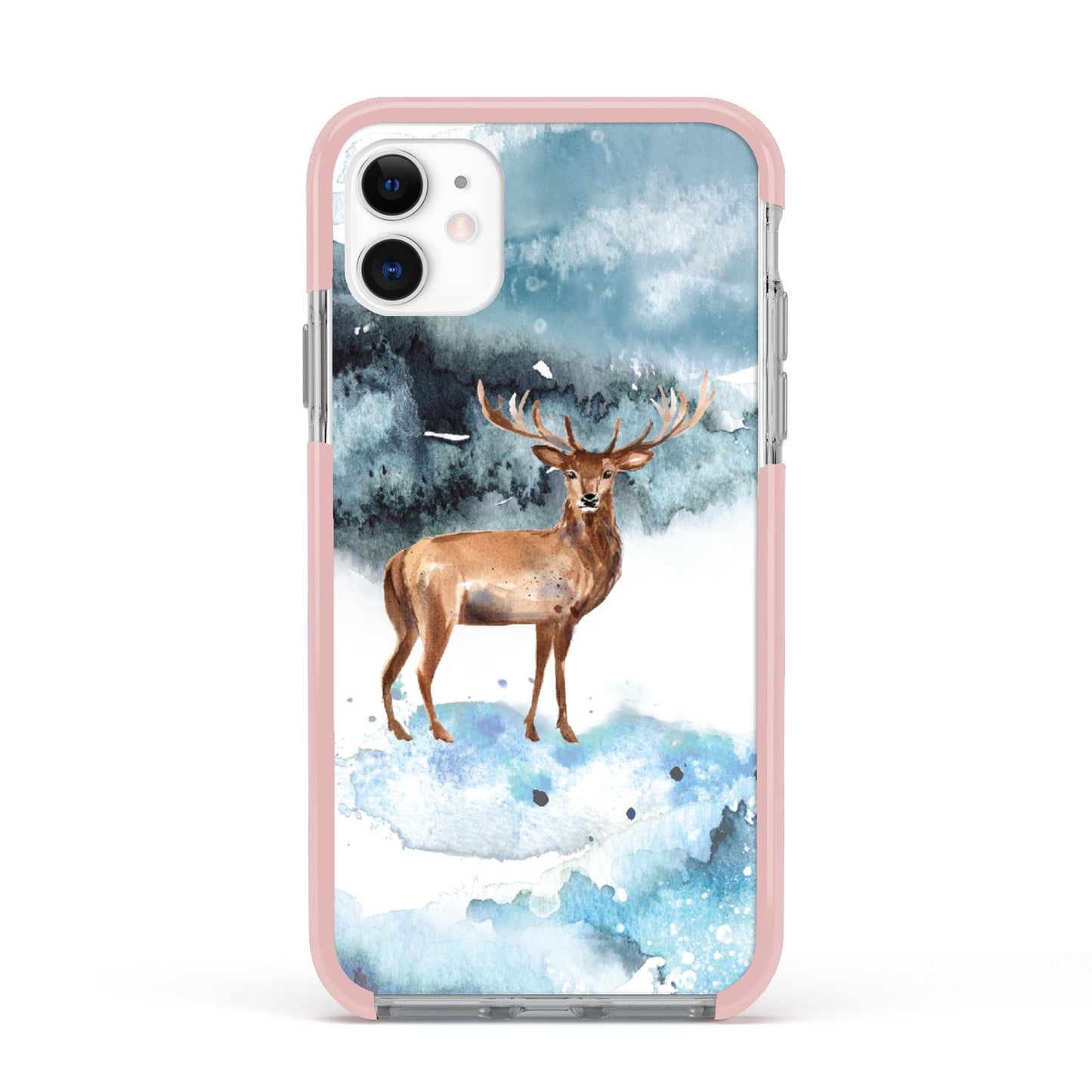 Christmas Winter Stag Apple iPhone 11 in White with Pink Impact Case