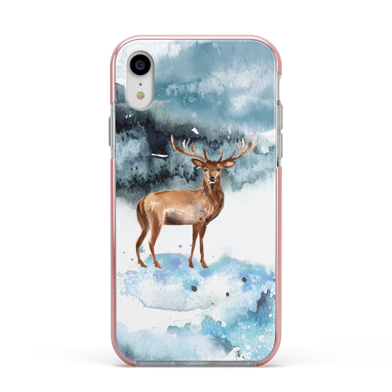 Christmas Winter Stag Apple iPhone XR Impact Case Pink Edge on Silver Phone