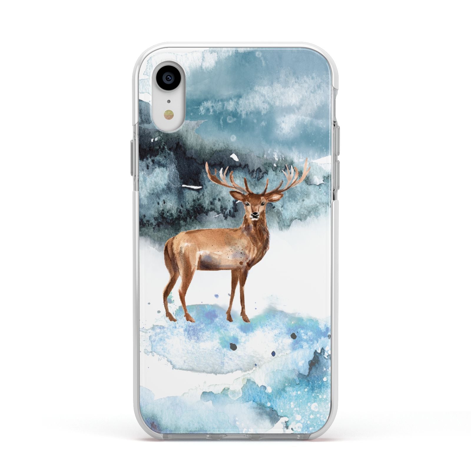 Christmas Winter Stag Apple iPhone XR Impact Case White Edge on Silver Phone