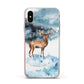 Christmas Winter Stag Apple iPhone Xs Impact Case Pink Edge on Silver Phone
