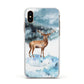 Christmas Winter Stag Apple iPhone Xs Impact Case White Edge on Gold Phone