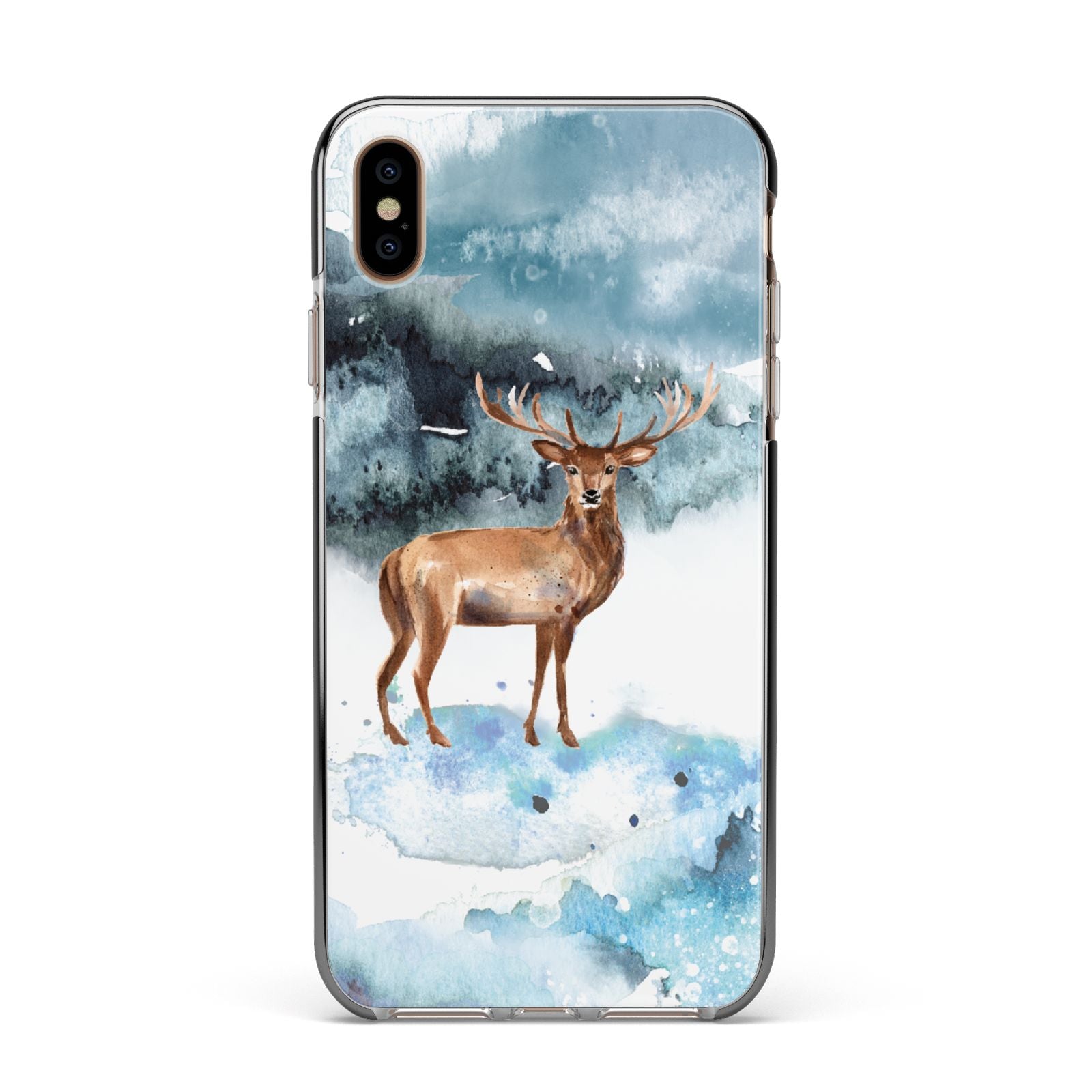 Christmas Winter Stag Apple iPhone Xs Max Impact Case Black Edge on Gold Phone
