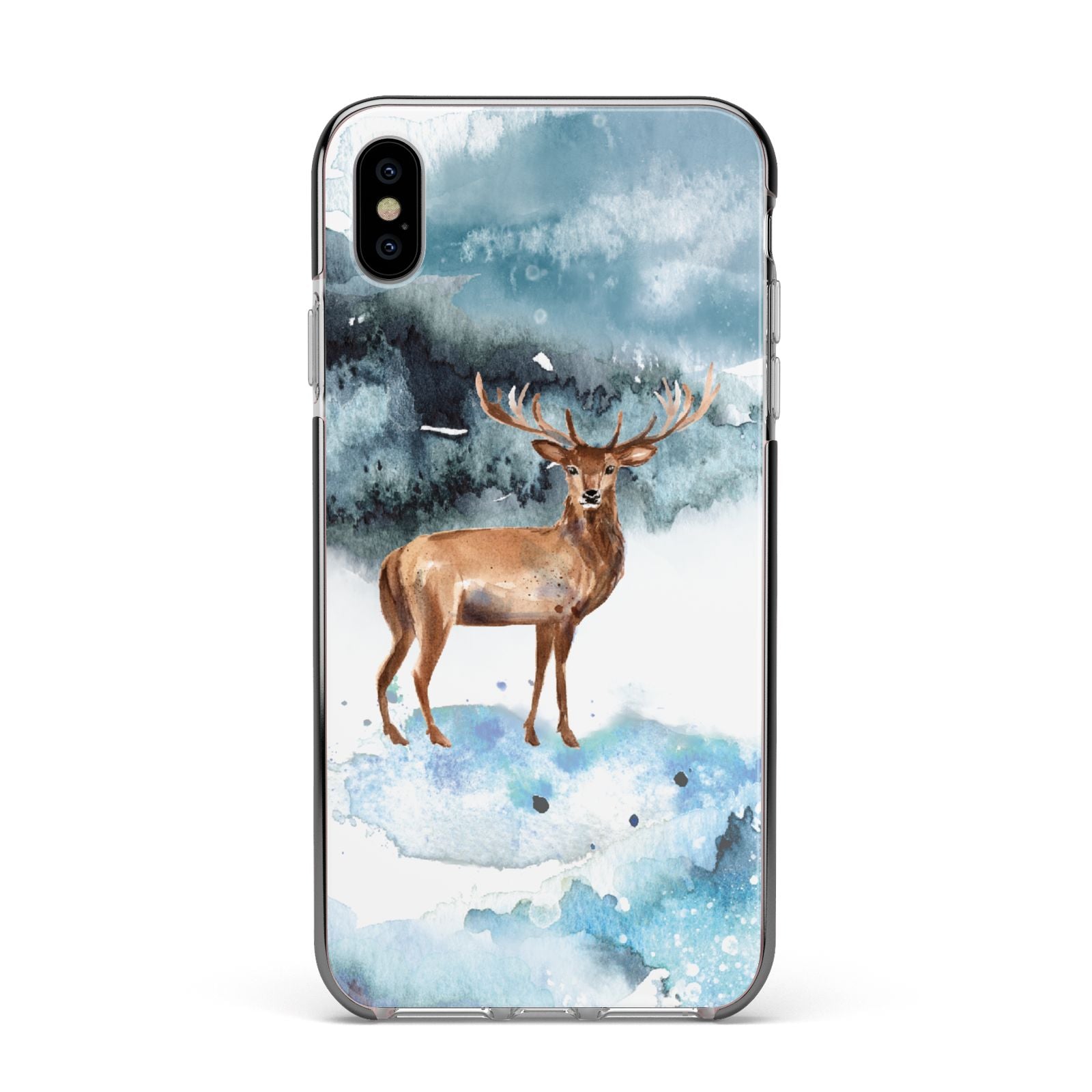 Christmas Winter Stag Apple iPhone Xs Max Impact Case Black Edge on Silver Phone
