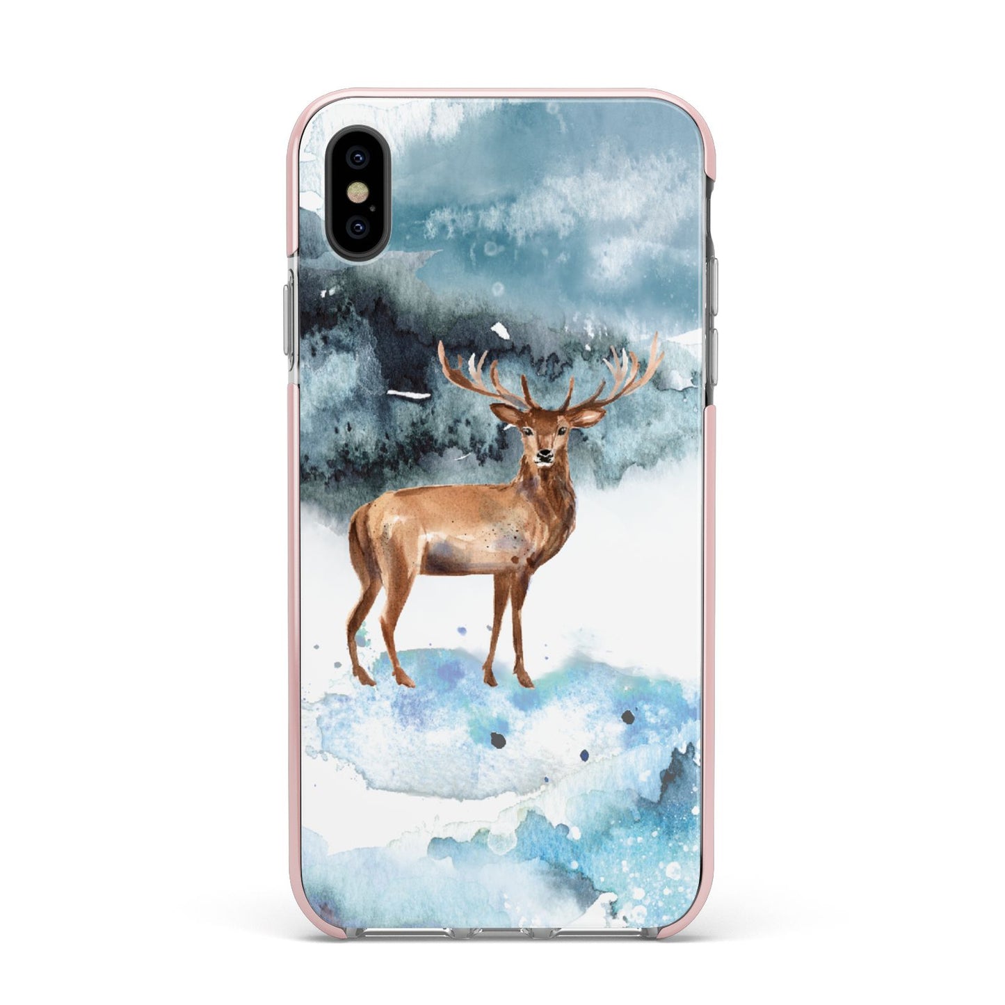 Christmas Winter Stag Apple iPhone Xs Max Impact Case Pink Edge on Black Phone