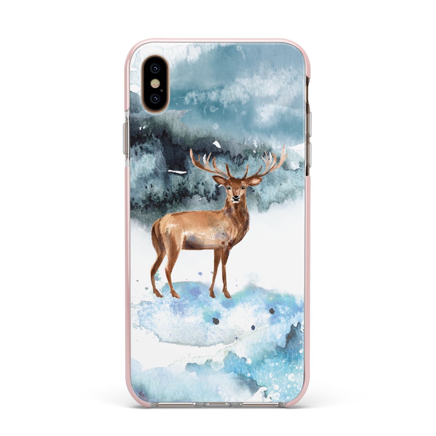 Christmas Winter Stag Apple iPhone Xs Max Impact Case Pink Edge on Gold Phone