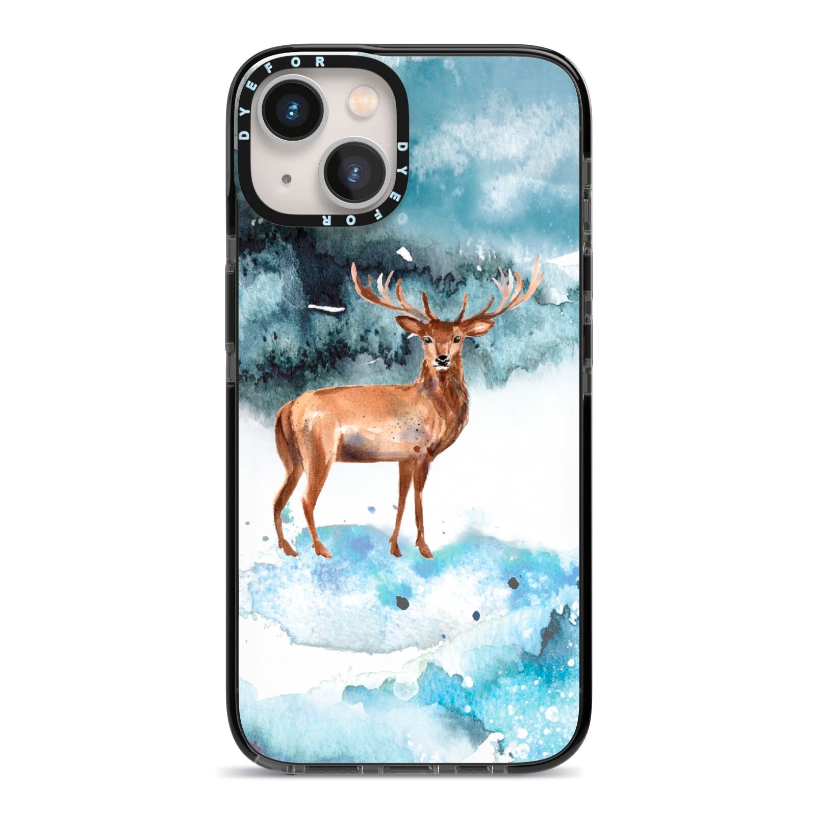 Christmas Winter Stag iPhone 13 Black Impact Case on Silver phone