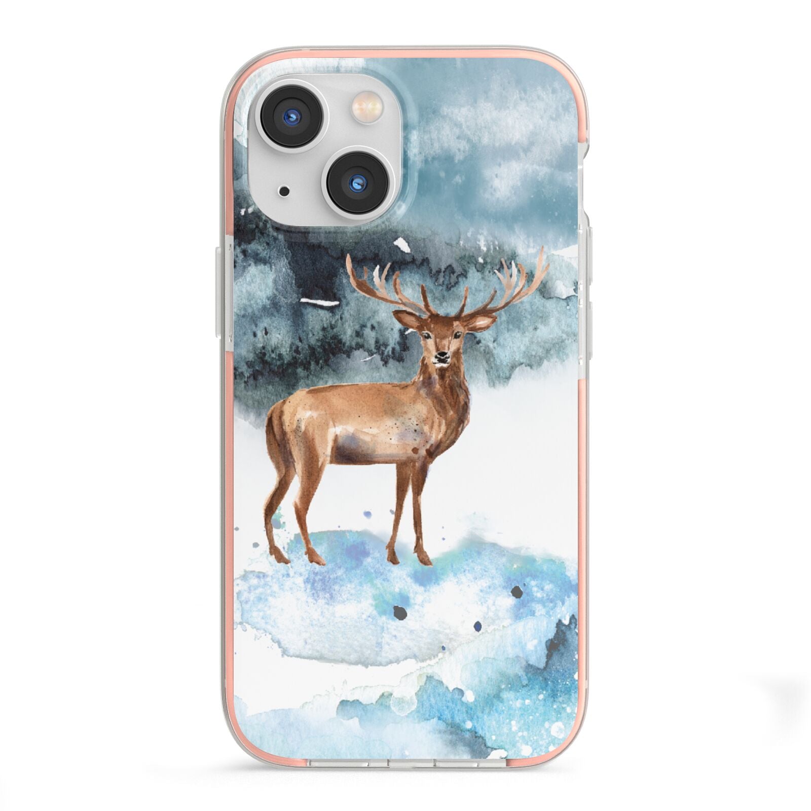 Christmas Winter Stag iPhone 13 Mini TPU Impact Case with Pink Edges