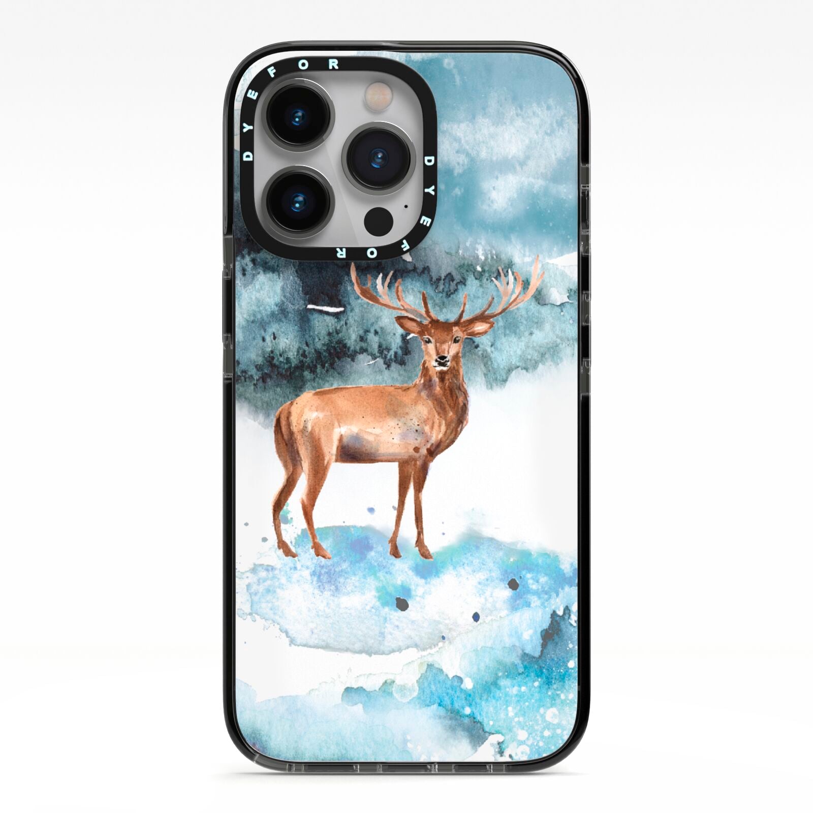 Christmas Winter Stag iPhone 13 Pro Black Impact Case on Silver phone