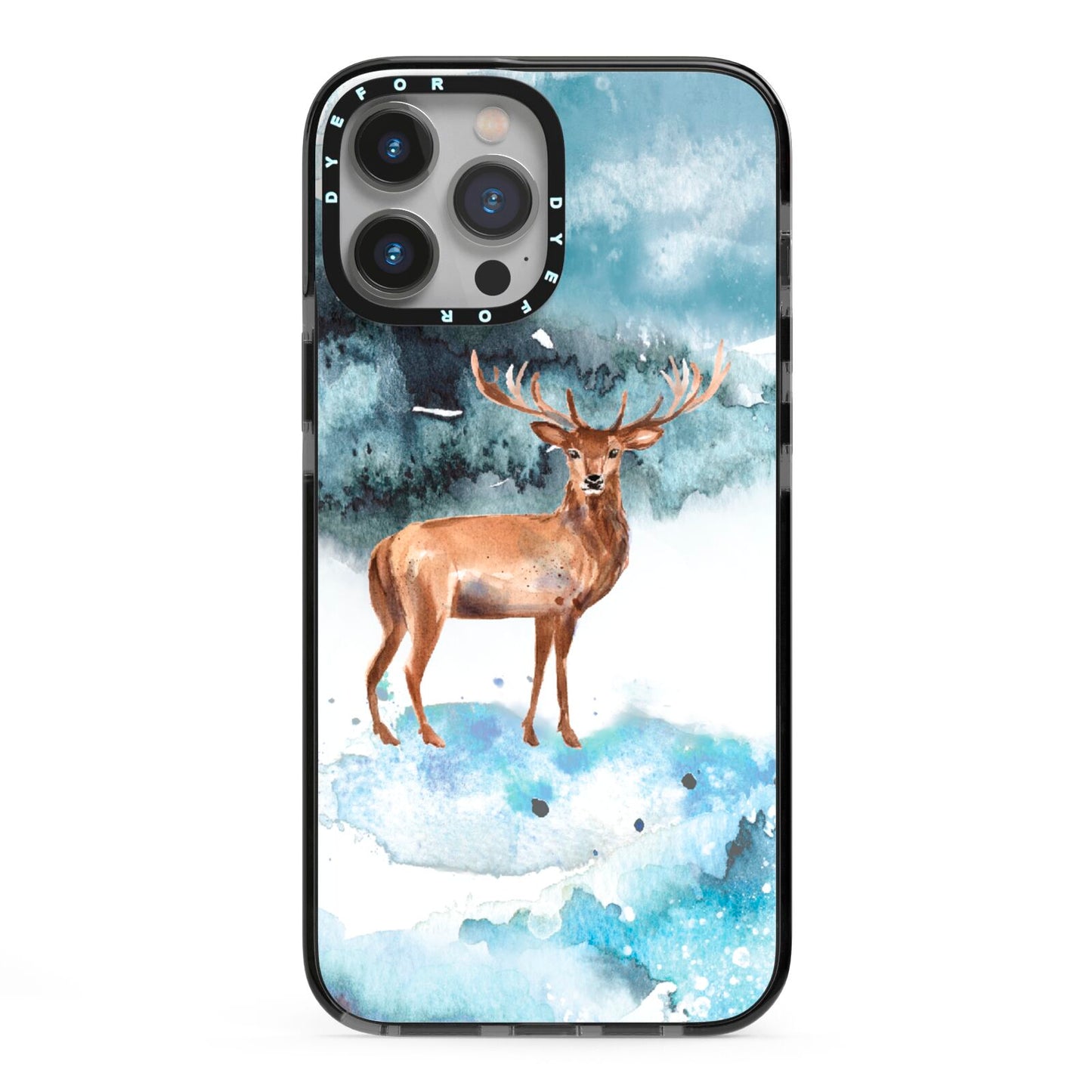 Christmas Winter Stag iPhone 13 Pro Max Black Impact Case on Silver phone