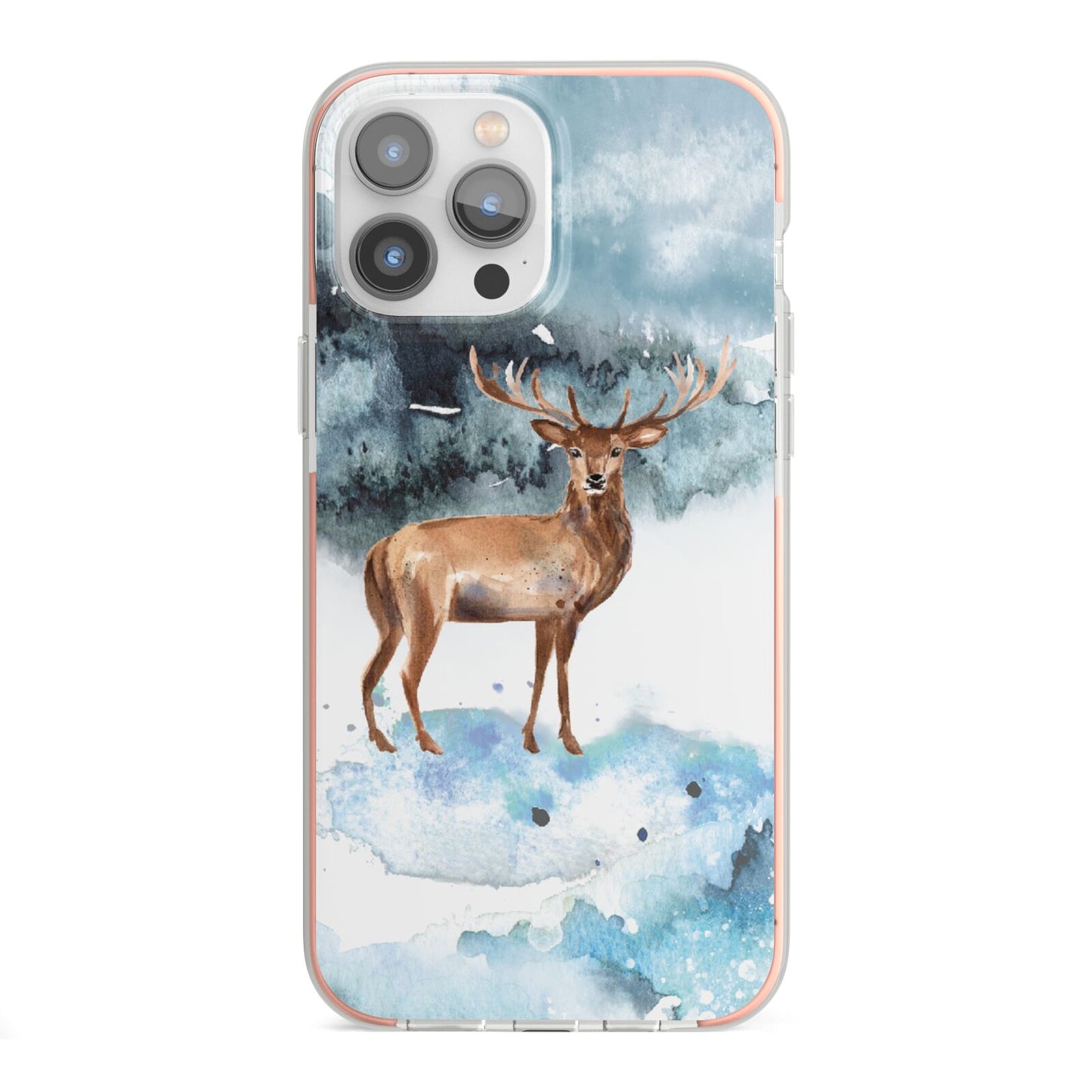 Christmas Winter Stag iPhone 13 Pro Max TPU Impact Case with Pink Edges