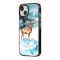 Christmas Winter Stag iPhone 14 Black Impact Case Side Angle on Silver phone
