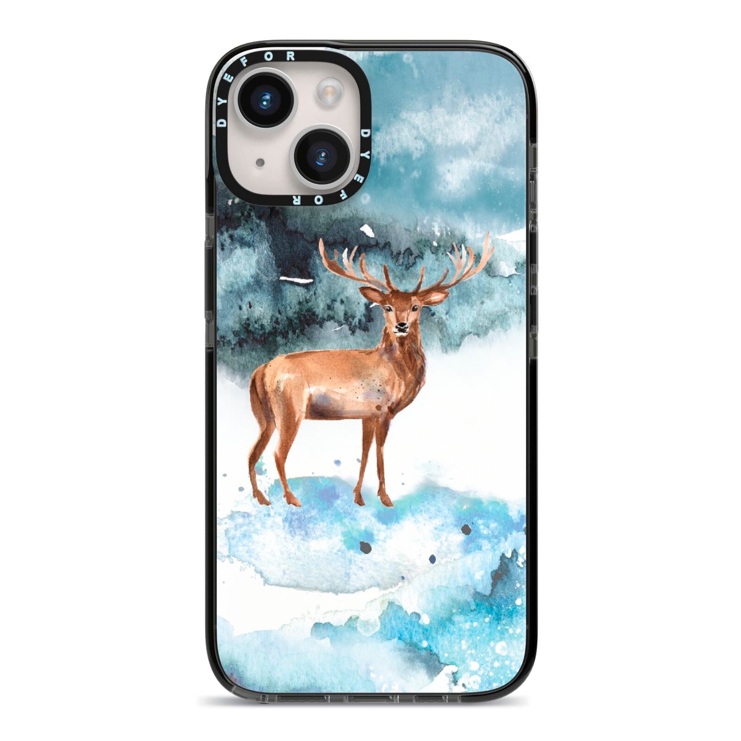 Christmas Winter Stag iPhone 14 Black Impact Case on Silver phone