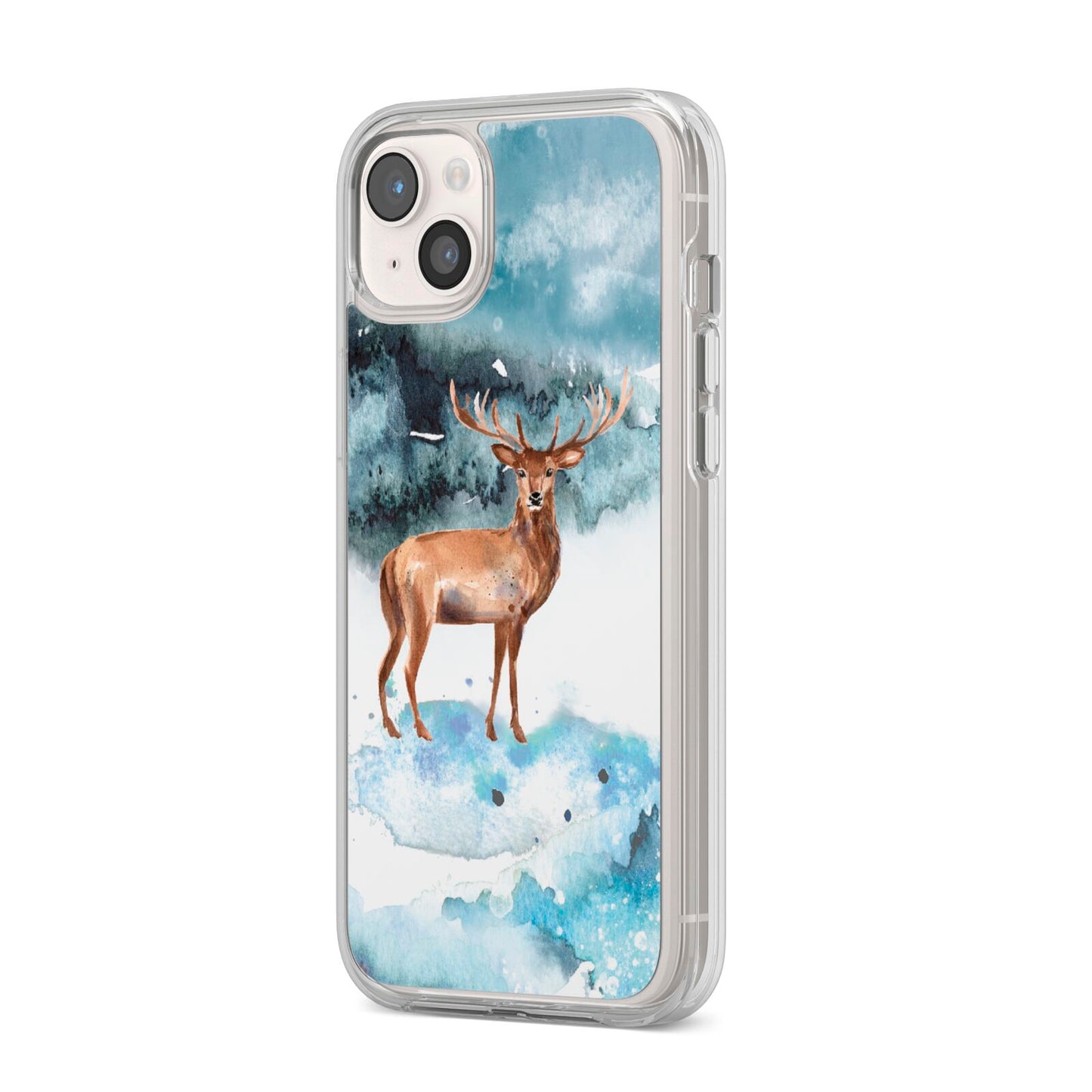 Christmas Winter Stag iPhone 14 Plus Clear Tough Case Starlight Angled Image