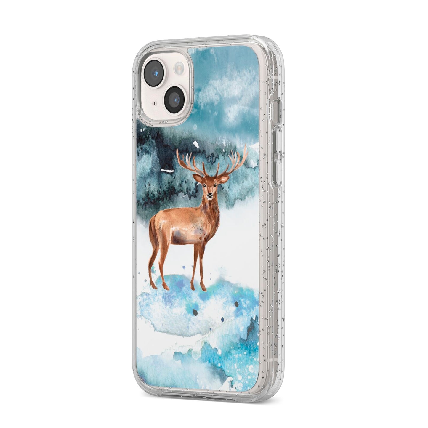 Christmas Winter Stag iPhone 14 Plus Glitter Tough Case Starlight Angled Image