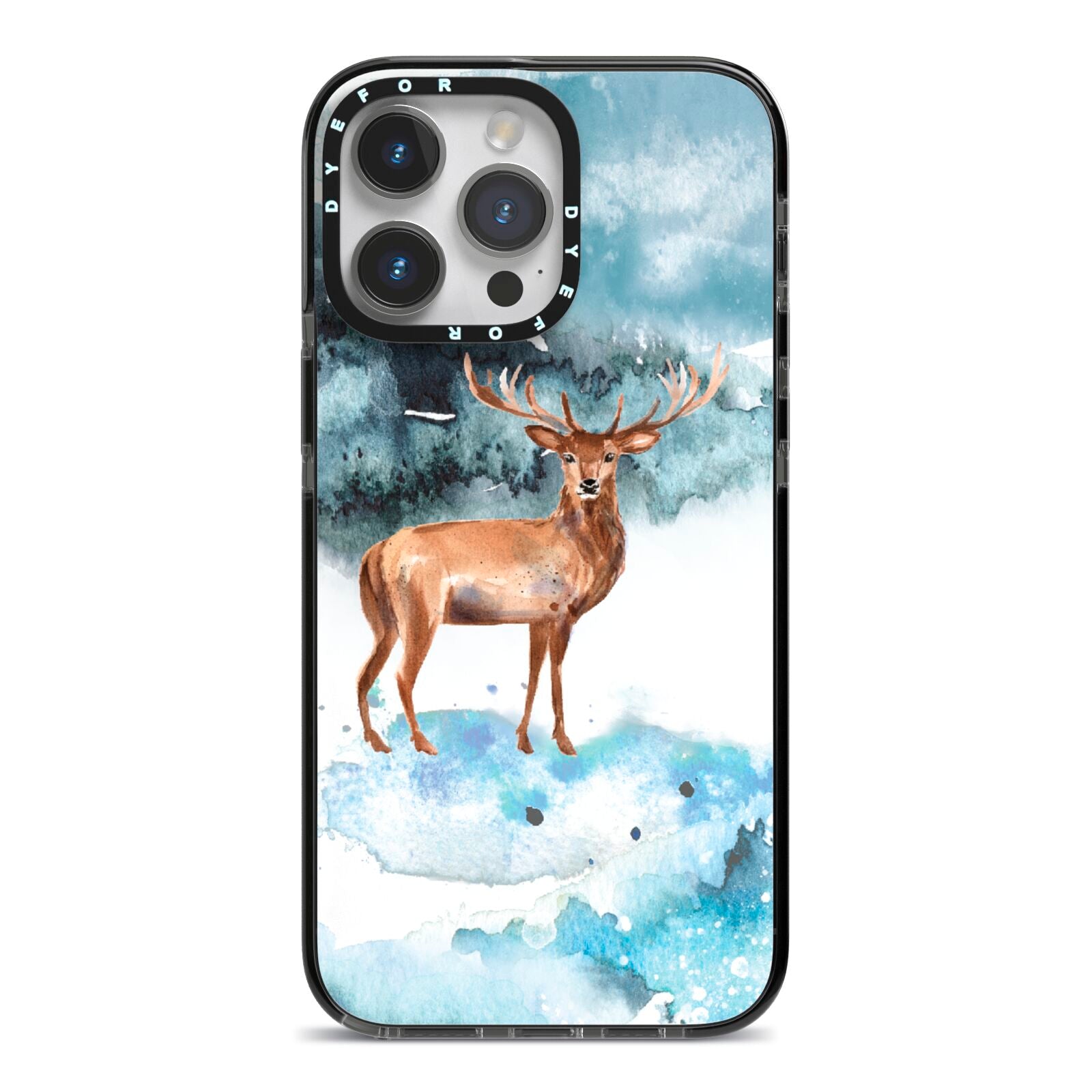 Christmas Winter Stag iPhone 14 Pro Max Black Impact Case on Silver phone