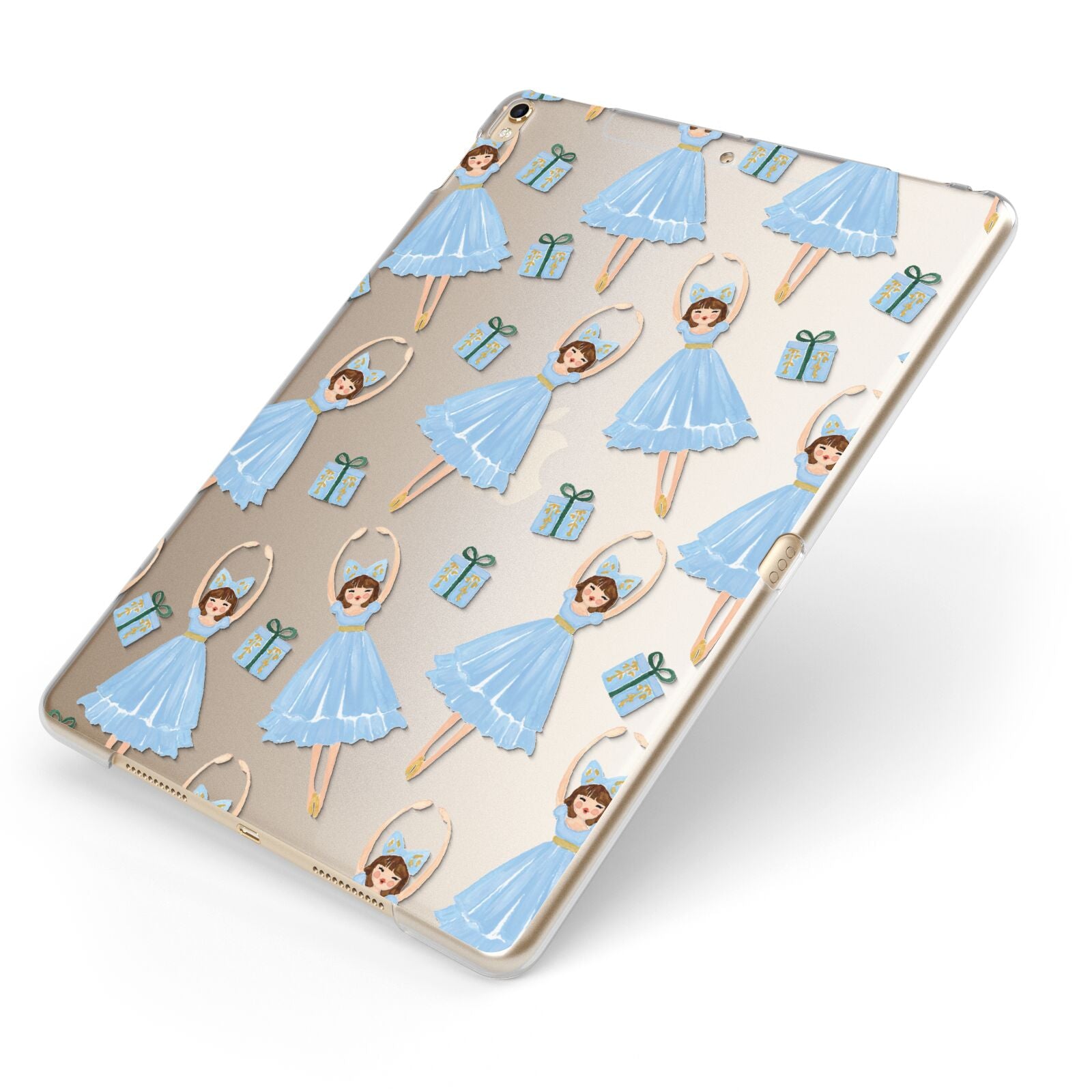 Christmas ballerina present Apple iPad Case on Gold iPad Side View